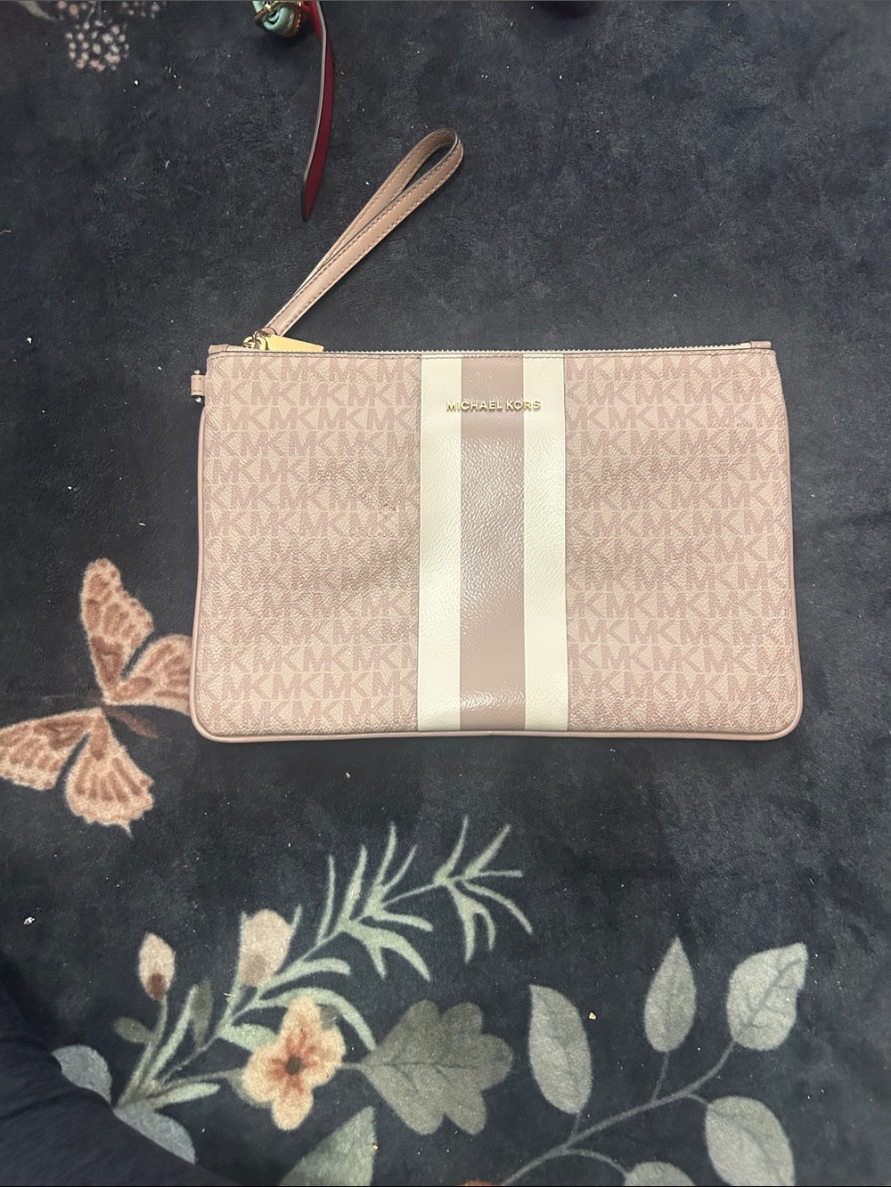 Michael Kors Blush Pink Logo Wristlet with Cream Stripe